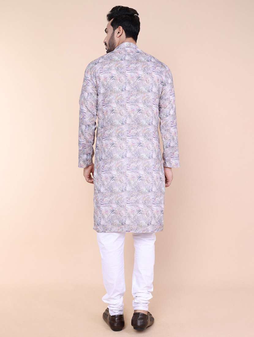 men printed mandarin neck long kurta - 22227782 -  Standard Image - 3