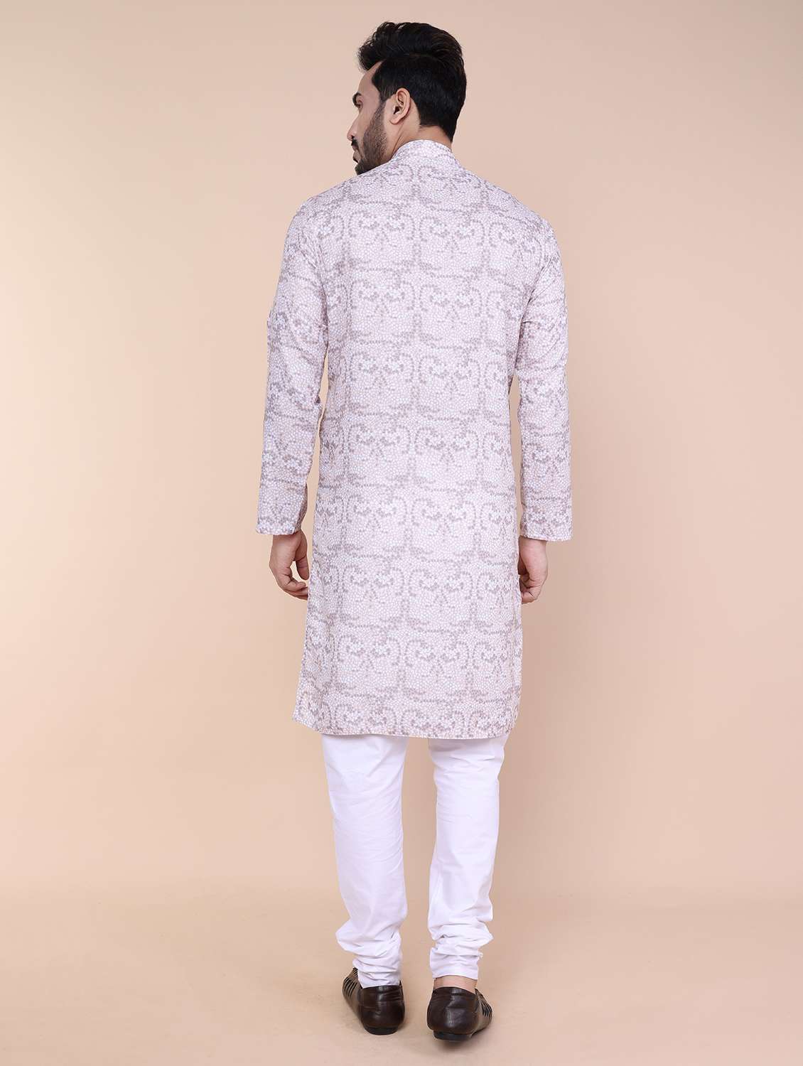men printed mandarin neck long kurta - 22227783 -  Standard Image - 3
