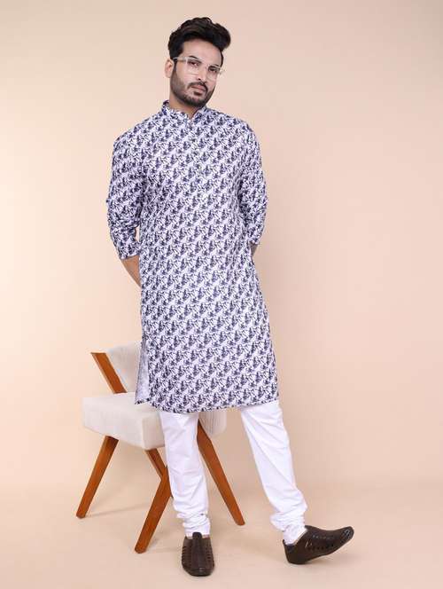men printed mandarin neck long kurta - 22227784 -  Standard Image - 0