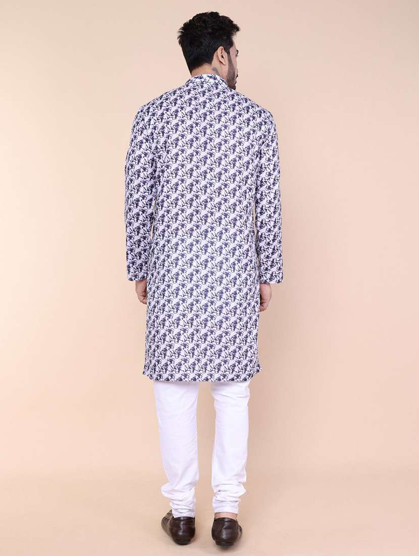 men printed mandarin neck long kurta - 22227784 -  Standard Image - 3