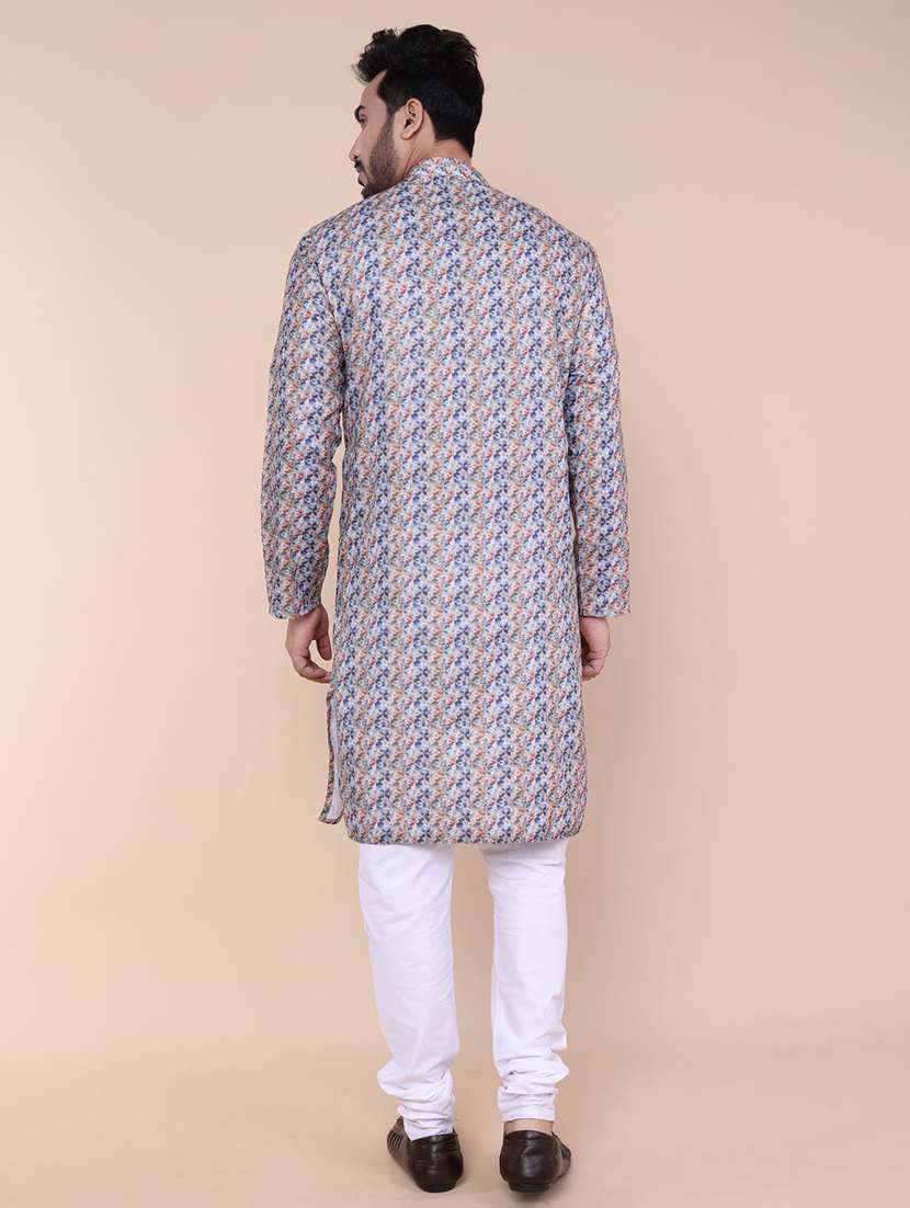 men printed mandarin neck long kurta - 22227786 -  Standard Image - 3