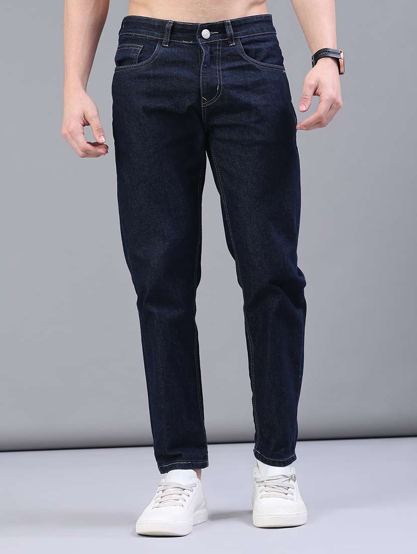 men plain mid rise full length jeans