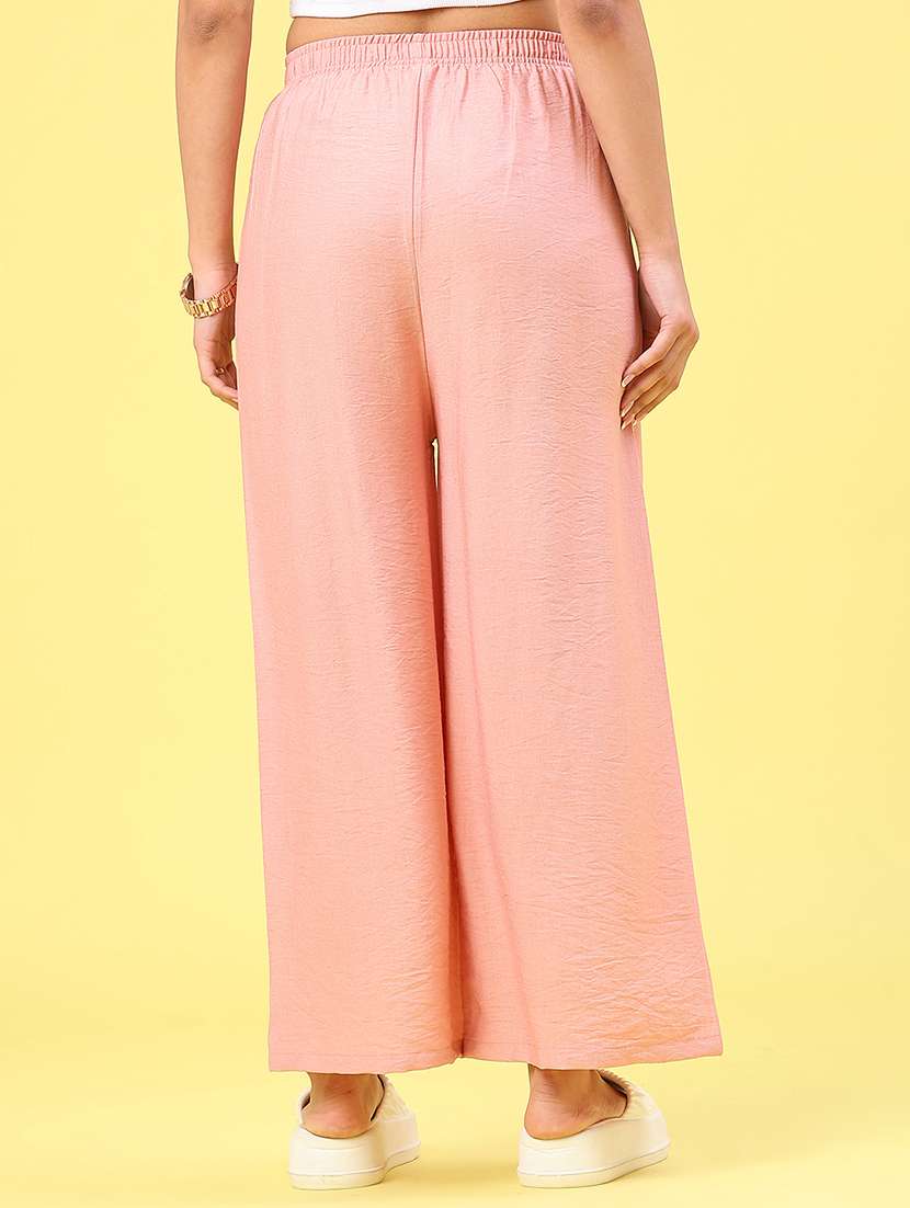 women solid mid rise wide leg trouser - 22227882 -  Standard Image - 3