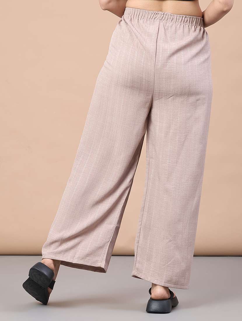 women solid mid rise wide leg trouser - 22227925 -  Standard Image - 3