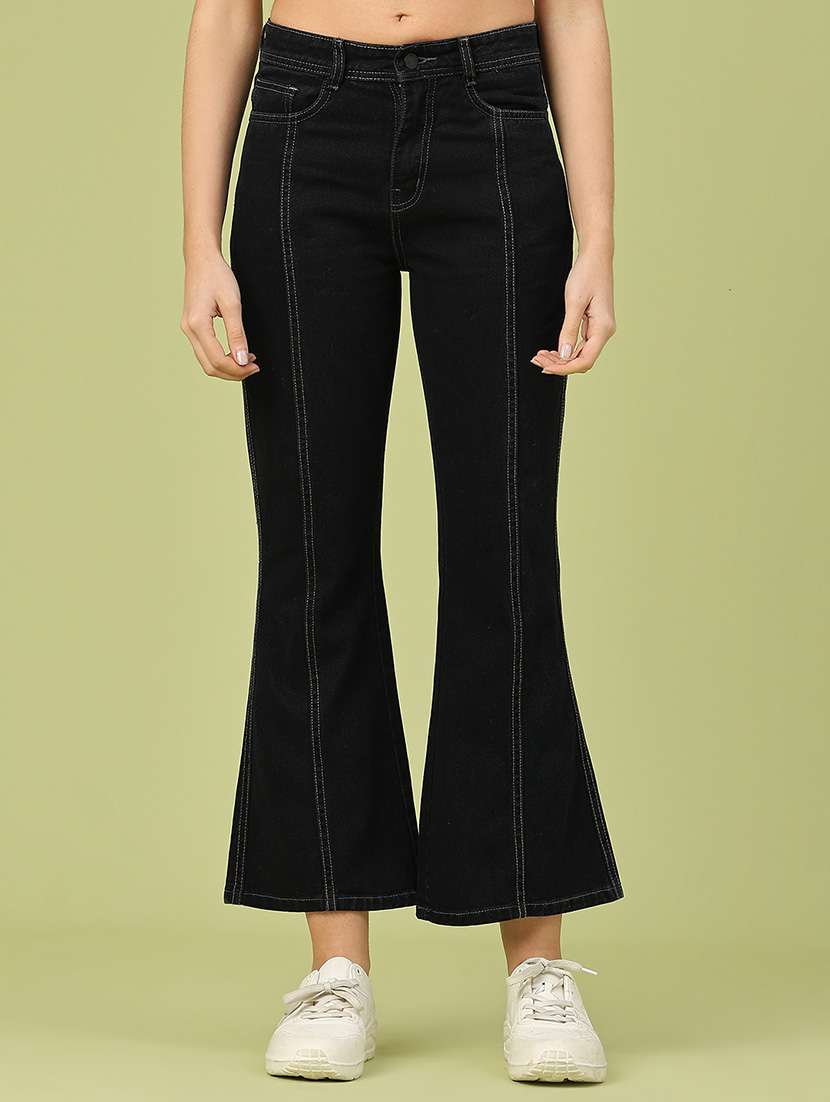 women solid mid rise bootcut jeans