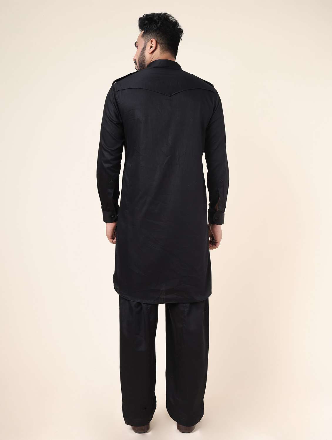 men solid long sleeve pathani ethnic wear set - 22227988 -  Standard Image - 3