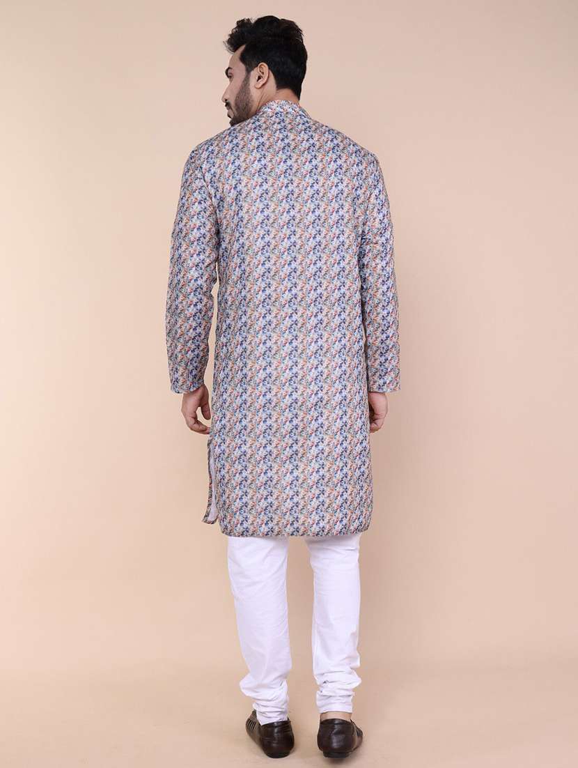 men printed mandarin neck kurta churidar set - 22227991 -  Standard Image - 3
