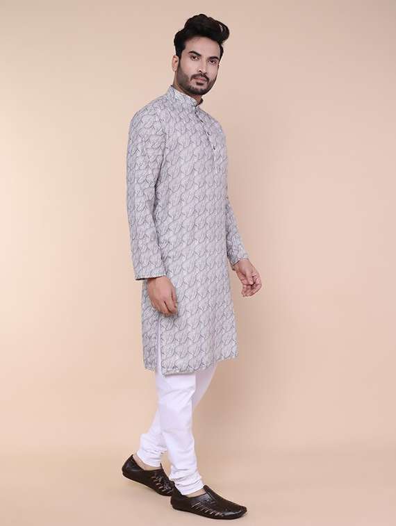 men printed mandarin neck kurta churidar ethnic wear set - 22227992 -  Standard Image - 3