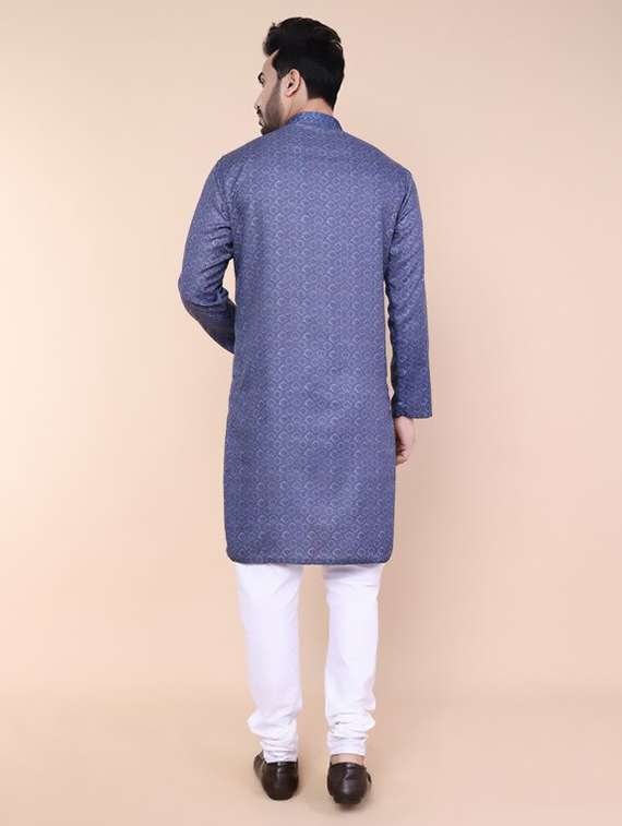 men printed mandarin neck kurta churidar ethnic wear set - 22227993 -  Standard Image - 3