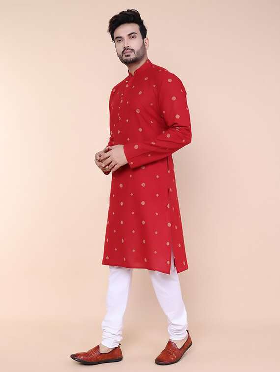 men self design long sleeve kurta churidar ethnic wear set - 22227994 -  Standard Image - 3