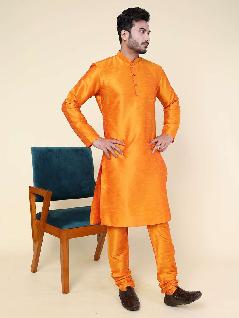 men solid long sleeve kurta churidar ethnic wear set - 22227997 -  Zoom Image - 0