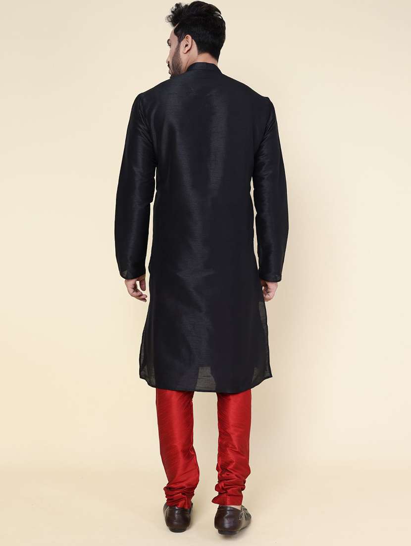 men solid long sleeve kurta churidar ethnic wear set - 22227999 -  Standard Image - 3