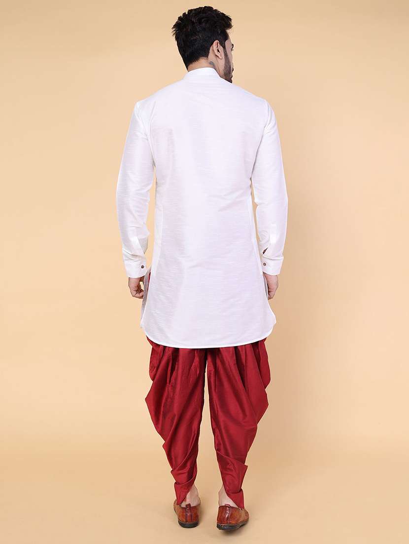 men solid mandarin neck dhoti kurta ethnic wear set - 22228006 -  Standard Image - 3