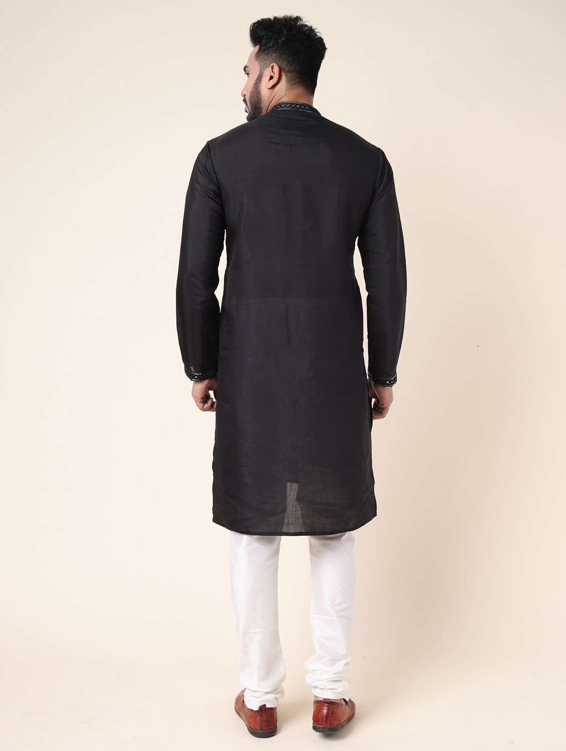 men solid with work long sleeve kurta churidar ethnic wear set - 22228016 -  Standard Image - 3