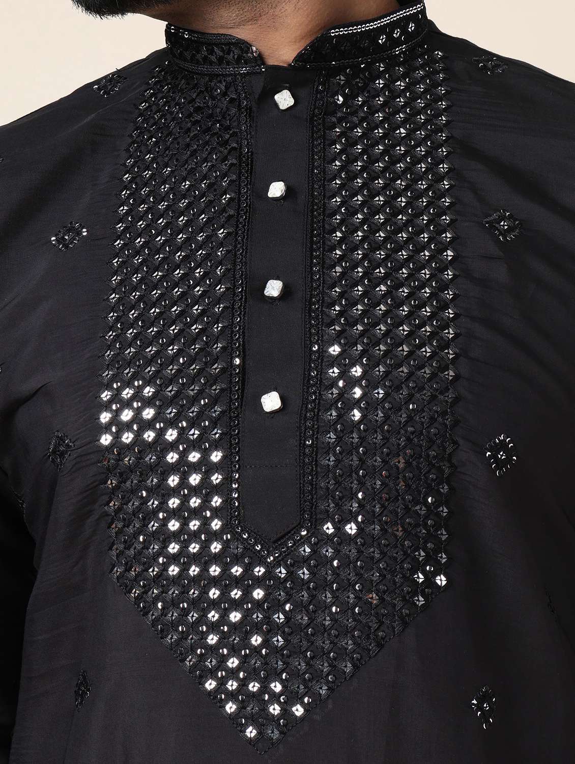 men solid with work long sleeve kurta churidar ethnic wear set - 22228016 -  Standard Image - 5