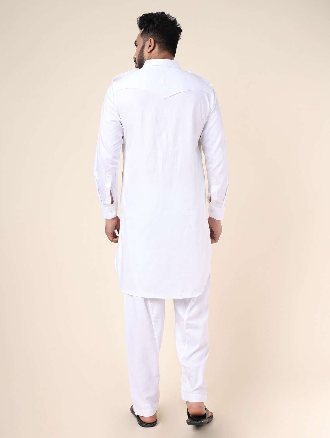 men solid long sleeve pathani ethnic wear set - 22228017 -  Standard Image - 3