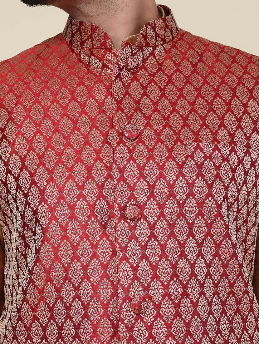 men solid mandarin neck kurta pyjama with jacket ethnic wear set - 22228019 -  Standard Image - 5