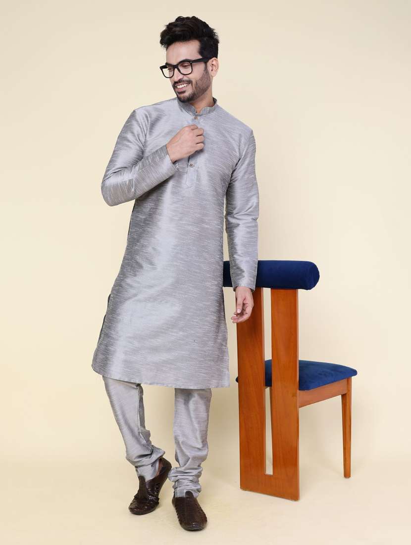 men self design long sleeve kurta churidar ethnic wear set