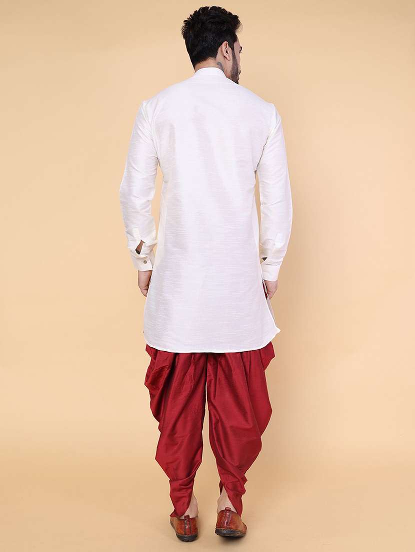 men solid mandarin neck dhoti kurta ethnic wear set - 22228024 -  Standard Image - 3