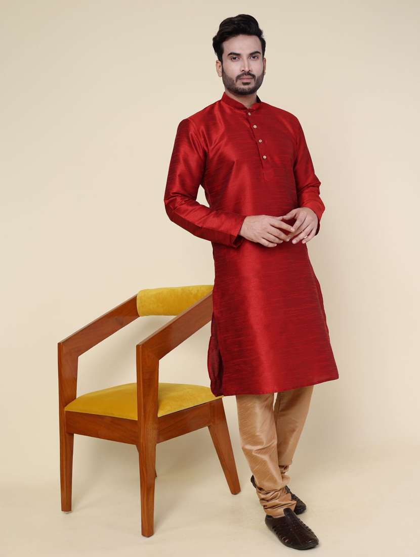 men solid long sleeve kurta churidar ethnic wear set - 22228025 -  Zoom Image - 0