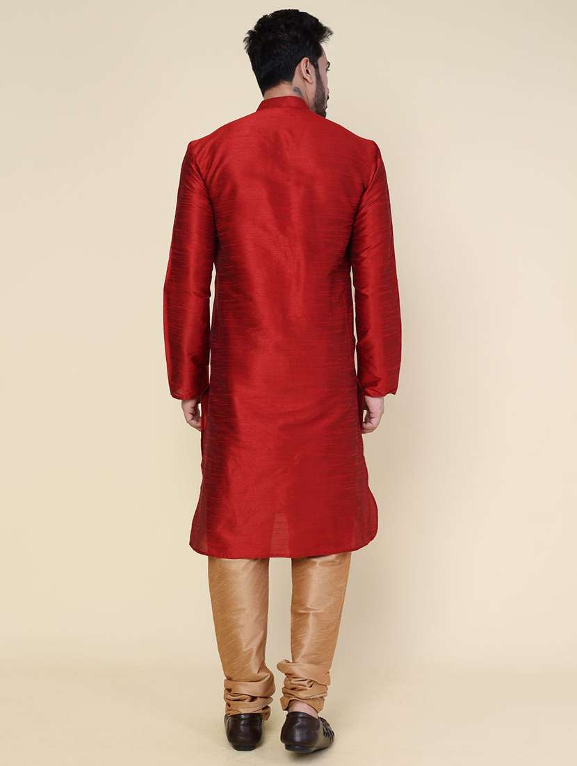 men solid long sleeve kurta churidar ethnic wear set - 22228025 -  Standard Image - 3