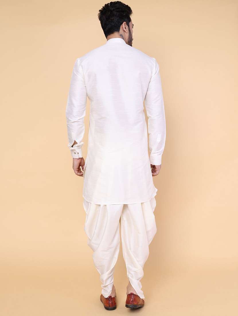 men solid mandarin neck dhoti kurta ethnic wear set - 22228027 -  Standard Image - 3
