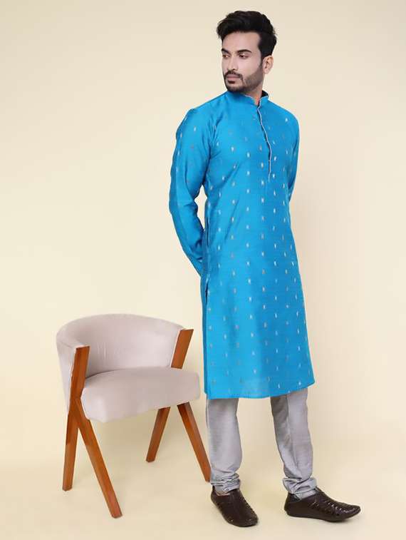 men self design long sleeve kurta churidar ethnic wear set