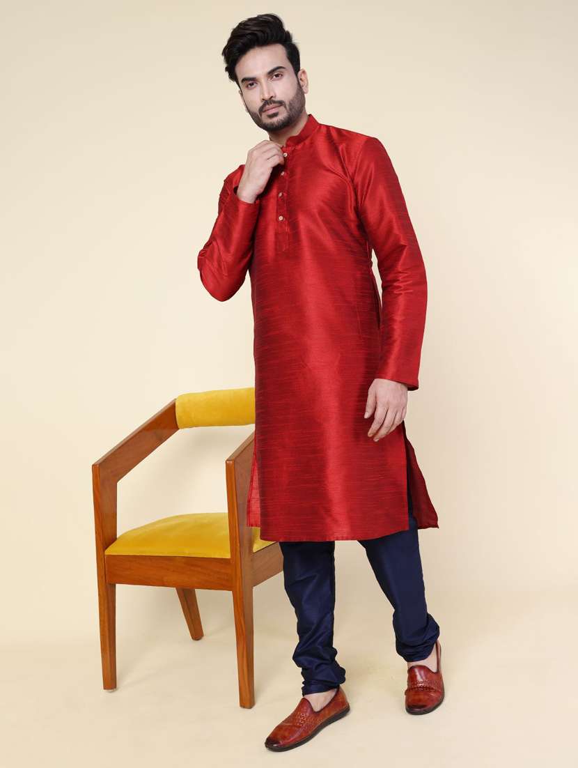 men solid long sleeve kurta churidar ethnic wear set - 22228032 -  Zoom Image - 0