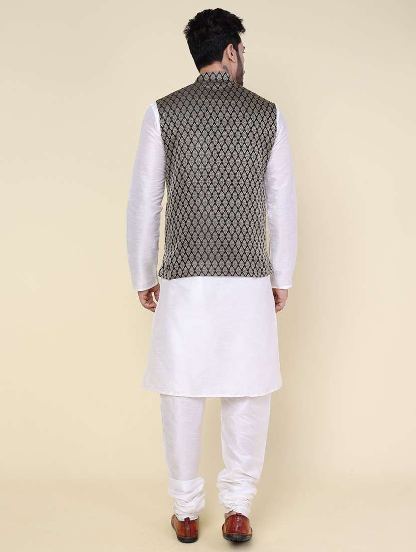 men solid mandarin neck kurta pyjama with jacket ethnic wear set - 22228034 -  Standard Image - 3