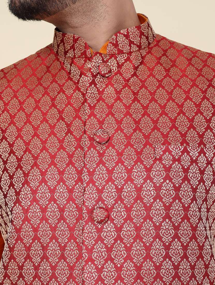 men solid mandarin neck kurta pyjama with jacket ethnic wear set - 22228036 -  Standard Image - 5