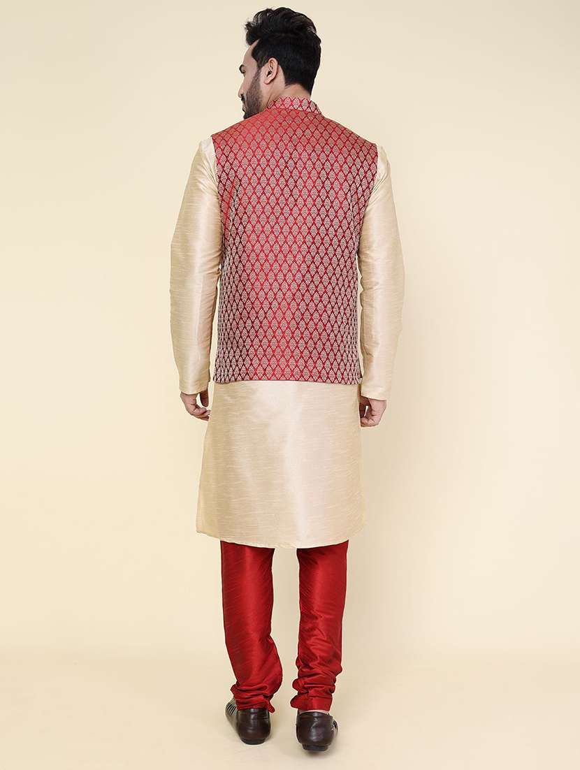 men solid mandarin neck kurta pyjama ethnic wear set - 22228043 -  Standard Image - 3