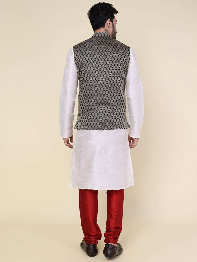 men solid mandarin neck kurta pyjama ethnic wear set - 22228044 -  Standard Image - 3