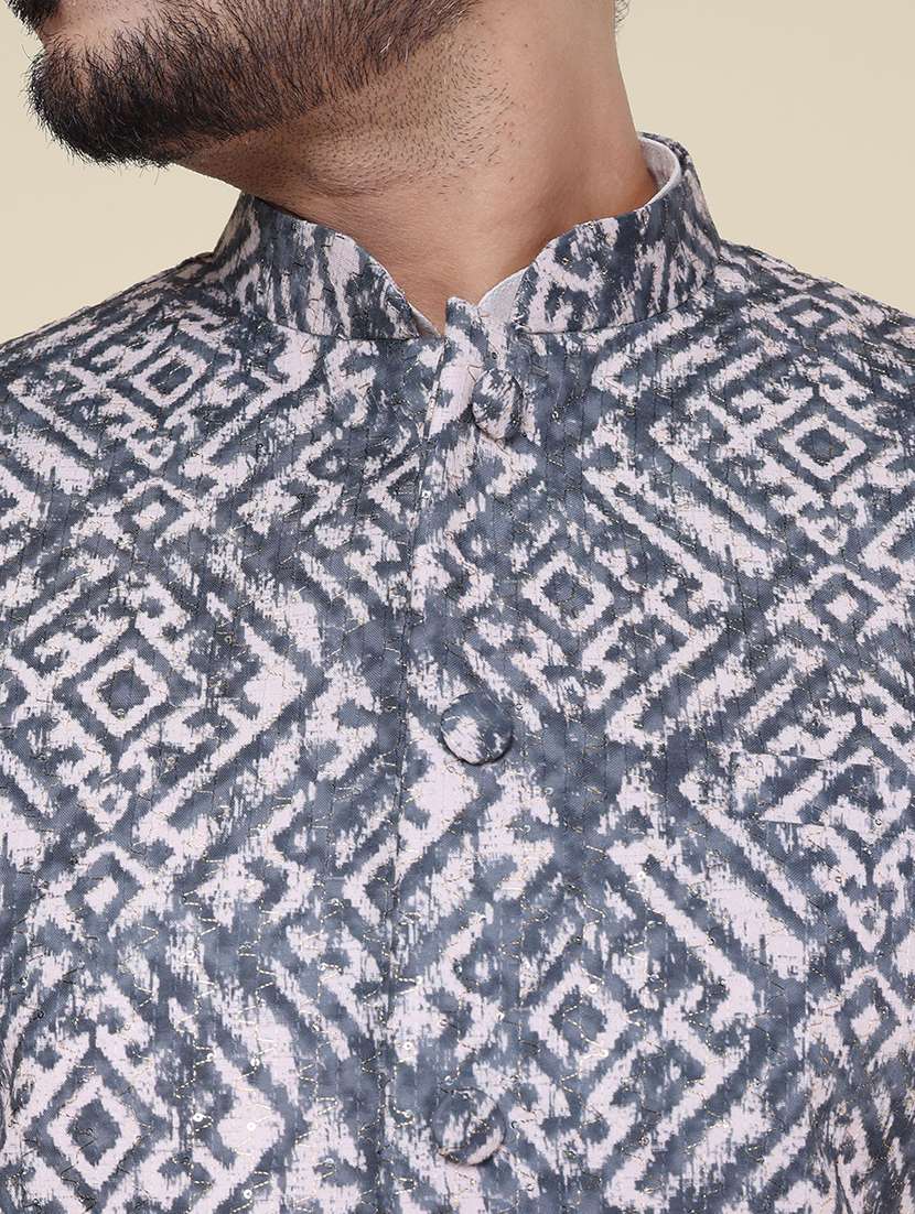 men solid mandarin neck kurta pyjama with jacket ethnic wear set - 22228046 -  Standard Image - 5