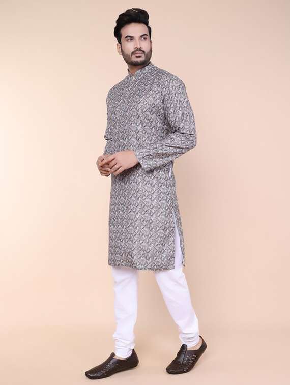 men printed mandarin neck kurta churidar set - 22228048 -  Standard Image - 3
