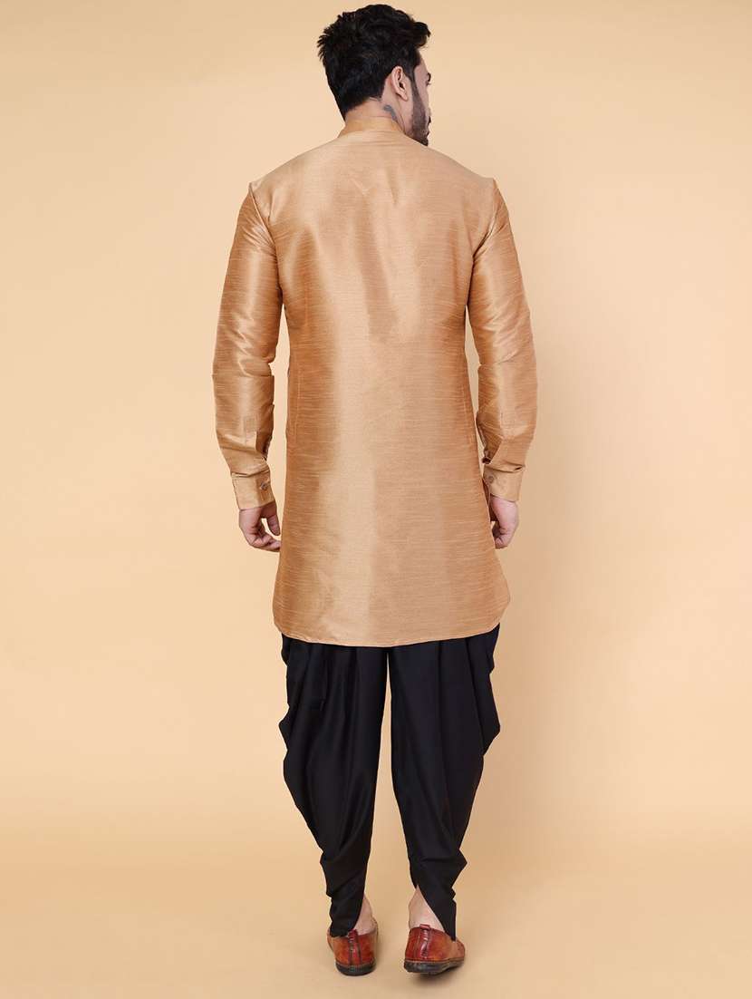 men solid mandarin neck dhoti kurta ethnic wear set - 22228050 -  Standard Image - 3