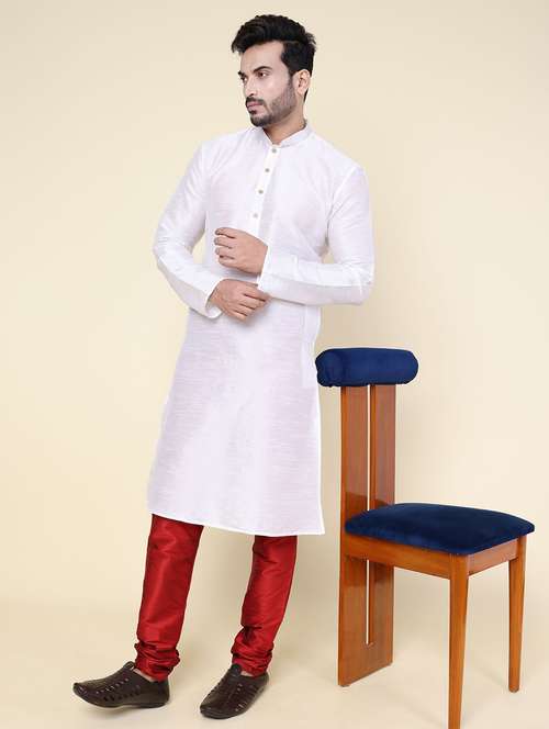 men solid long sleeve kurta churidar ethnic wear set - 22228056 -  Standard Image - 0