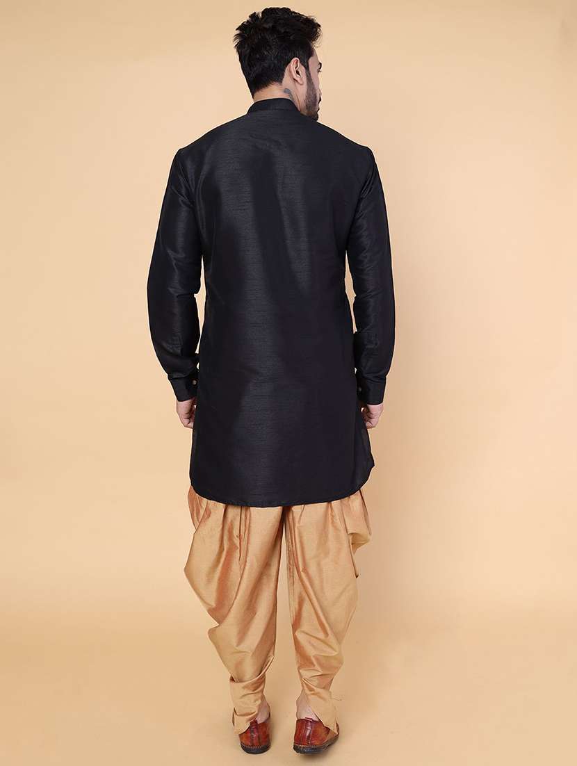 men solid mandarin neck dhoti kurta ethnic wear set - 22228057 -  Standard Image - 3