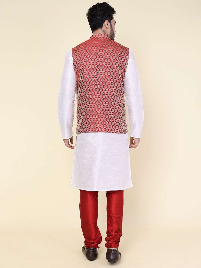 men solid mandarin neck kurta pyjama with jacket ethnic wear set - 22228059 -  Standard Image - 3