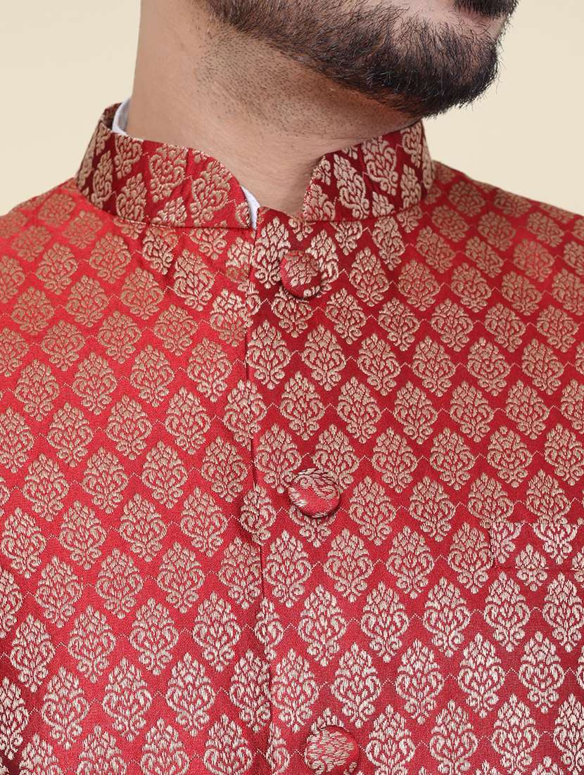 men solid mandarin neck kurta pyjama with jacket ethnic wear set - 22228059 -  Standard Image - 5