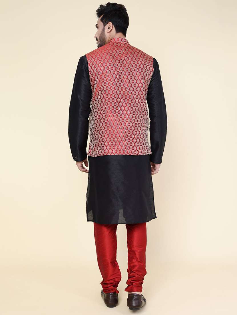 men solid mandarin neck kurta pyjama ethnic wear set - 22228062 -  Standard Image - 3