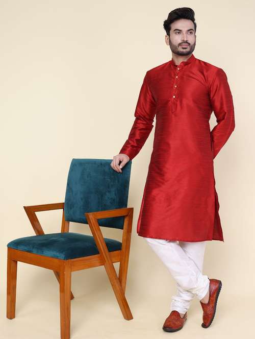 men solid long sleeve kurta churidar ethnic wear set - 22228067 -  Standard Image - 0