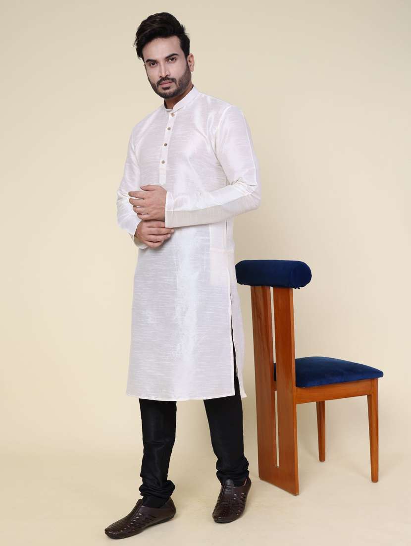 men solid long sleeve kurta churidar ethnic wear set