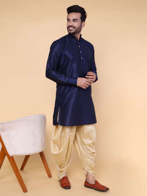 men solid mandarin neck dhoti kurta ethnic wear set - 22228072 -  Standard Image - 0