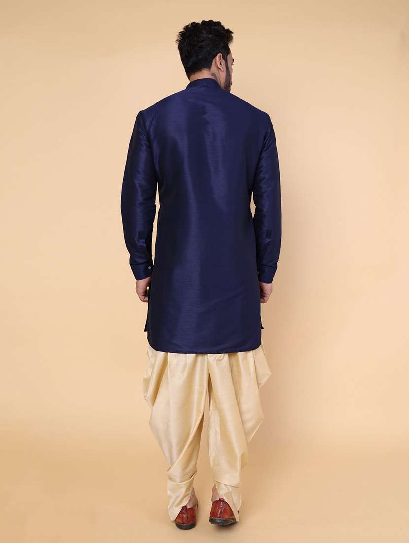 men solid mandarin neck dhoti kurta ethnic wear set - 22228072 -  Standard Image - 3
