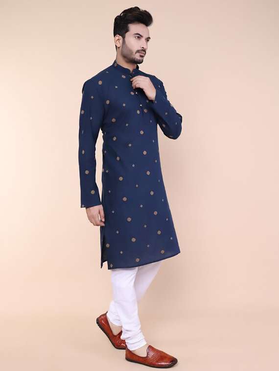 men self design long sleeve kurta churidar ethnic wear set - 22228073 -  Standard Image - 3