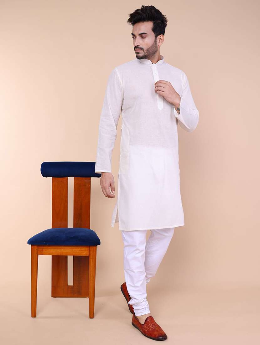 cream khadi cotton kurta pyjama ethnic wear set