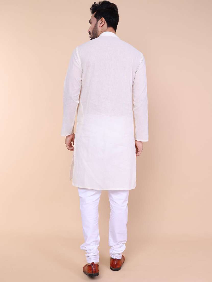 cream khadi cotton kurta pyjama ethnic wear set - 22228074 -  Standard Image - 3