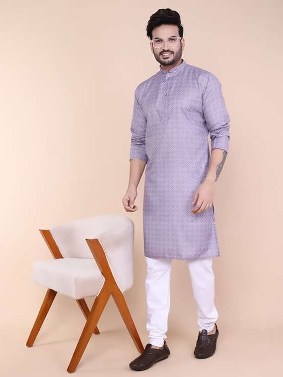 purple cotton blend kurta pyjama ethnic wear set