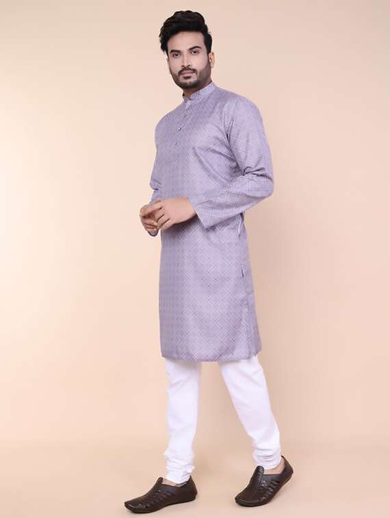 purple cotton blend kurta pyjama ethnic wear set - 22228075 -  Standard Image - 3