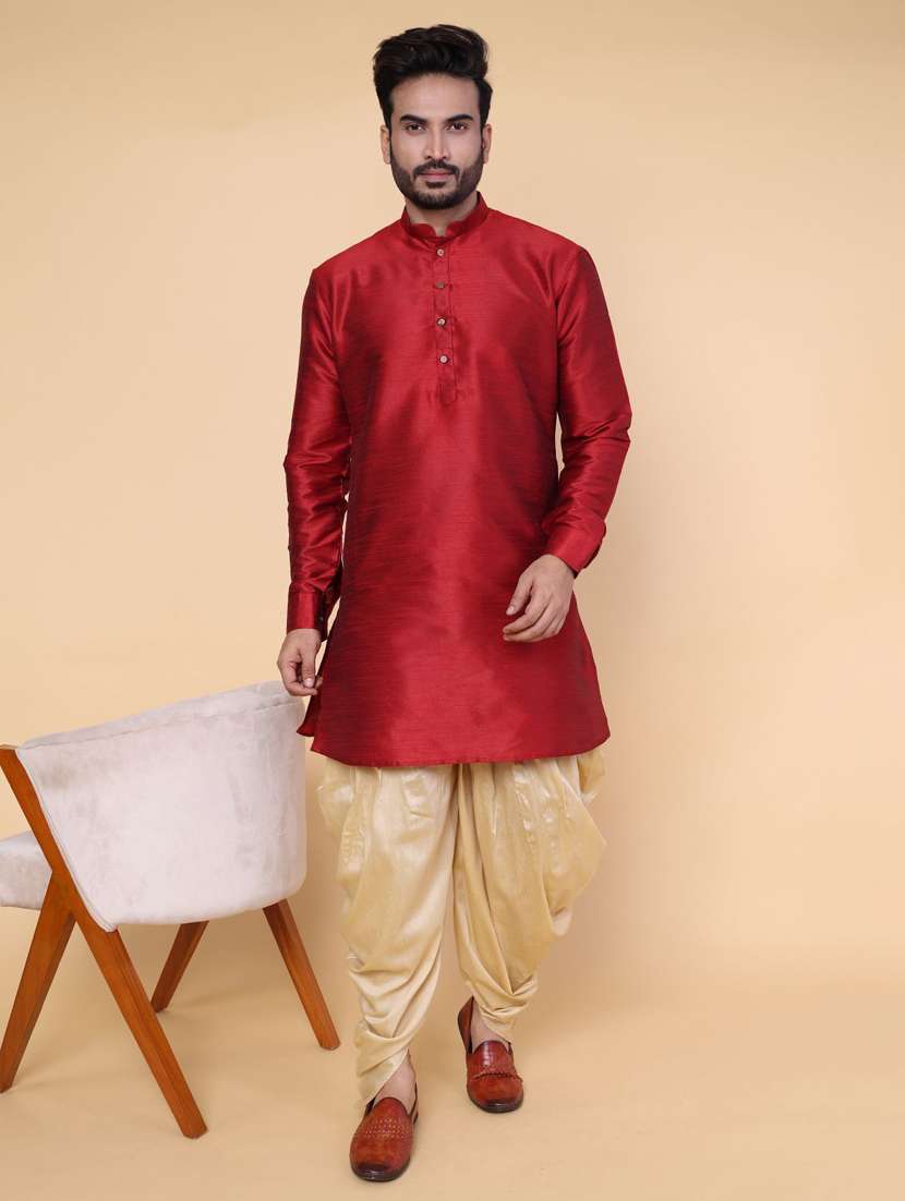 maroon silk blend dhoti kurta ethnic wear set